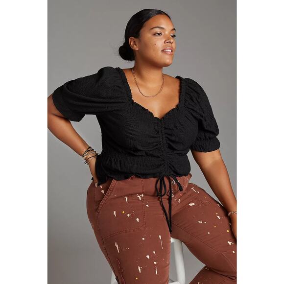 Pilcro by Athropologie Puff Sleeved Top Size XL Black Boho Cottagecore Fairy - Picture 4 of 9